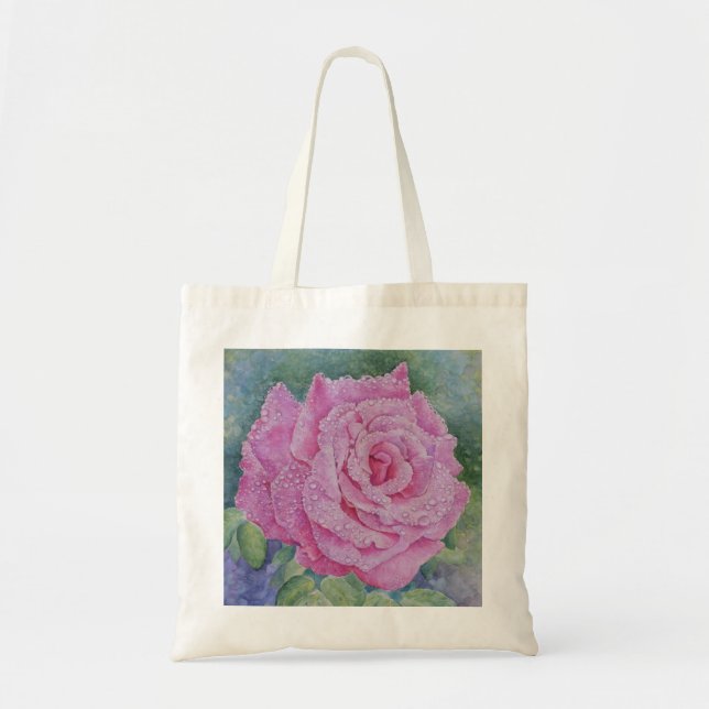 Rosa Pink mit Regentropfen  Tragetasche (Vorne)