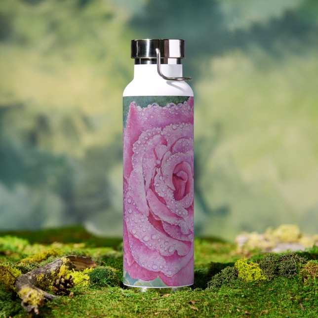 Rosa Pink mit Regentropfen  Trinkflasche (Außenbereich)