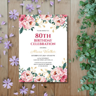 Rosa Pink Peony Blume Gold Leaf Geburtstag Einladung