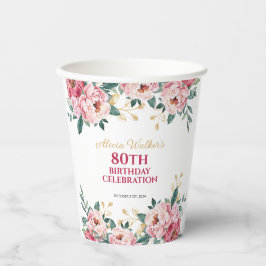 Rosa Pink Peony Blume Gold Leaf Geburtstag Pappbecher