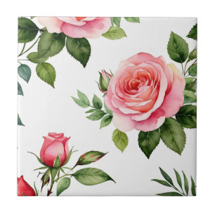 Rosa 'Pink Rose' und Rosenknospe Fliese