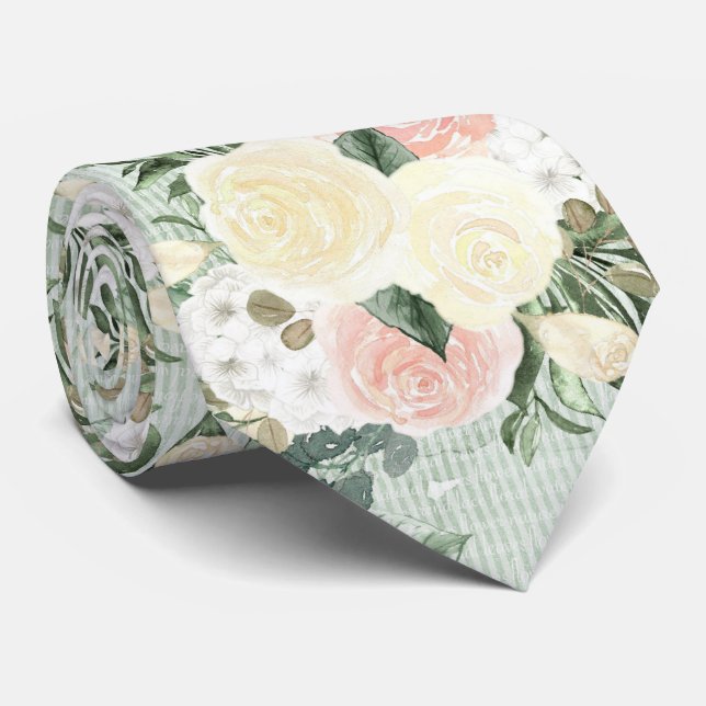 Rosa Pink und Creme auf Grün Krawatte (Gerollt)