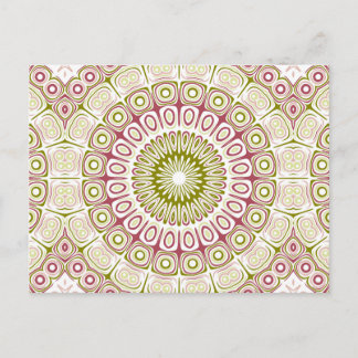 Rosa Pink und Olivgrün Mandala Medaillon Postkarte