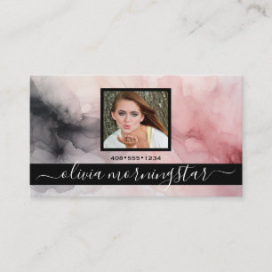 Rosa Pink und Schwarze weiche Wasserfarbe QR und F Visitenkarte