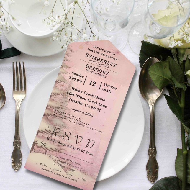 Rosa Pink Winter Szene Schnee Pine Tree Weihnachte All In One Einladung (Von Creator hochgeladen)