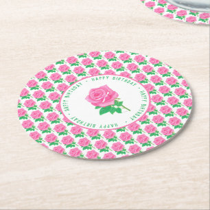 Rosa Pinke Alles Gute zum Geburtstag Runder Pappuntersetzer