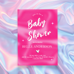 Rosa Pinselstriche y2k retro Baby Shower Einladung