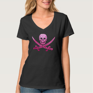 Rosa Piraten-Totenkopf mit gekreuzter T-Shirt