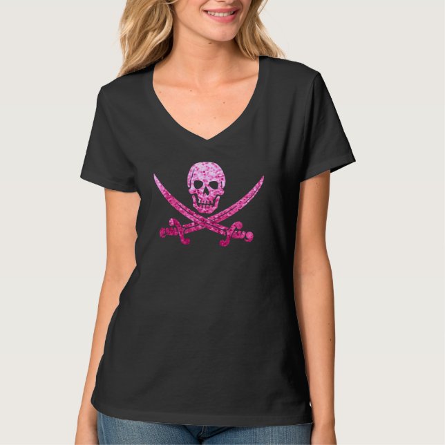 Rosa Piraten-Totenkopf mit gekreuzter T-Shirt (Vorderseite)