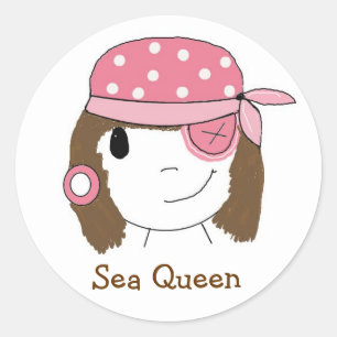 Rosa Piratenmädchen Runder Aufkleber