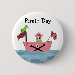 Rosa Piratenschiff Button