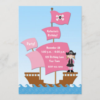 Rosa Piratenschiff Geburtstag Einladung