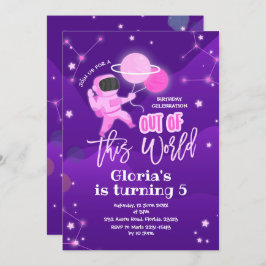 Rosa Planet Weltraum aus dieser Welt zum Geburtsta Einladung