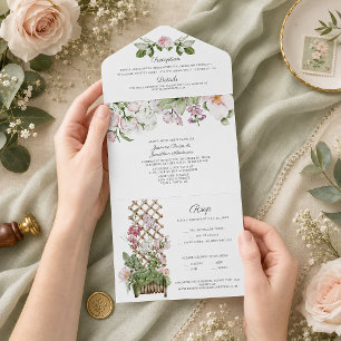 Rosa Platterbsen und Rose Hochzeit All In One Einladung