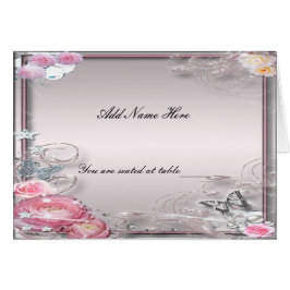 Rosa Platzkarte mit Blumen und Schmetterling