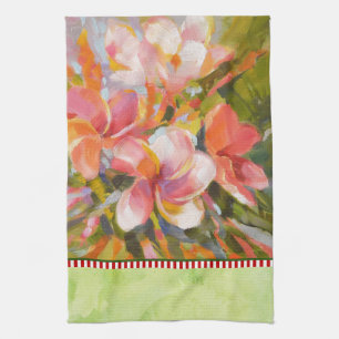 Rosa Plumeria-Blumenmalerei Grüne Küchenhandtuch Geschirrtuch