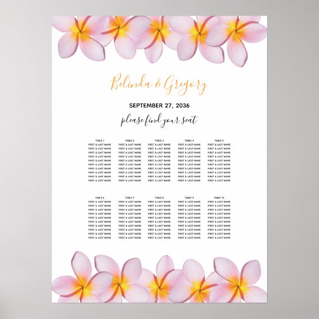 Rosa Plumeria Frangipani Hochzeitsskalender Poster (Vorne)