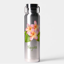 Rosa Plumeria Frangipani, Ihr Name grün, Floral Trinkflasche