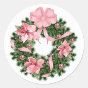 Rosa Poinsetta Kranz Runder Aufkleber