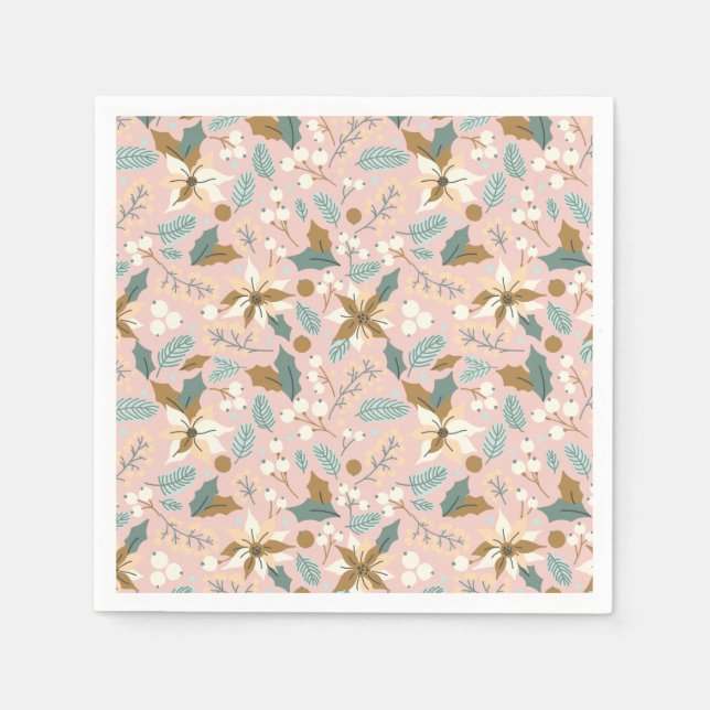 Rosa Poinsettia Winterferien Serviette (Vorderseite)