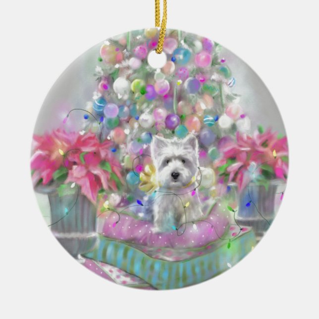 Rosa Poinsettias Keramikornament (Vorne)