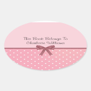 Rosa Polka Dot Book Label Ovaler Aufkleber