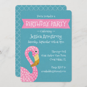 Rosa Polka Dot Flamingo Geburtstag Einladung