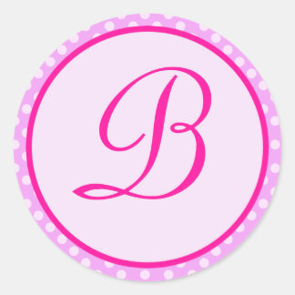 Rosa Polka Dot Monogramm Anfangskleber Runder Aufkleber