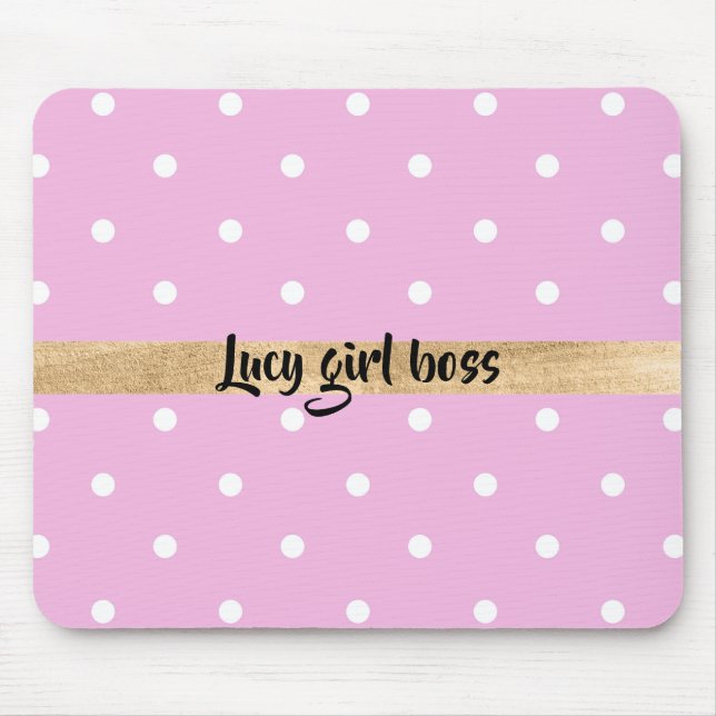 Rosa Polka dotiert bearbeitbare Personalisierung Mousepad (Vorne)