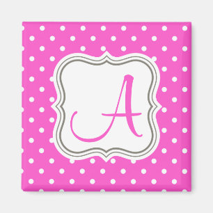 Rosa Polka dots monogramm Anfangsname Glamour Magnet