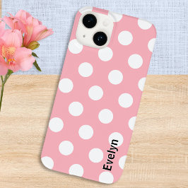 Rosa Polka Dots White Dotted Gemustert Case-Mate iPhone 14 Hülle