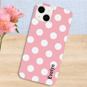 Rosa Polka Dots White Dotted Gemustert Case-Mate iPhone 14 Hülle