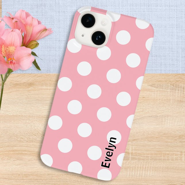 Rosa Polka Dots White Dotted Gemustert Case-Mate iPhone Hülle (A pretty personalized phone case, in blush pink with white polka dots pattern)