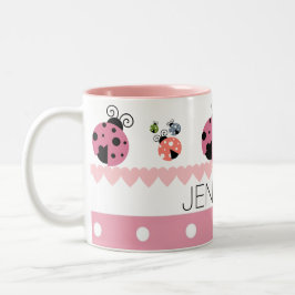 Rosa Polka-Punkt-Herz-Marienkäfer-individueller Zweifarbige Tasse