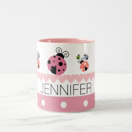 Rosa Polka-Punkt-Herz-Marienkäfer-individueller Zweifarbige Tasse
