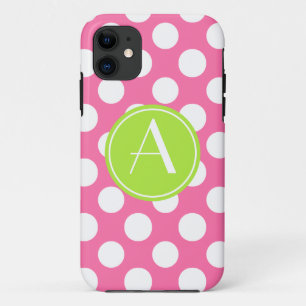 Rosa Polka-Punkt-Limones Kreis-Monogramm iPhone 11 Hülle