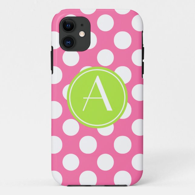 Rosa Polka-Punkt-Limones Kreis-Monogramm Case-Mate iPhone Hülle (Rückseite)
