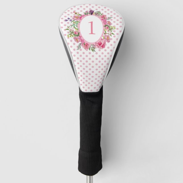 Rosa Polka-Punkt-und Blumen-Fahrer-Abdeckung Golf Headcover (Vorderseite)