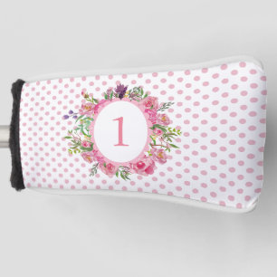 Rosa Polka-Punkt-und Blumen-Putter-Abdeckung Golf Headcover