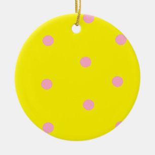 Rosa Polka-Punkte auf Gelb Keramik Ornament