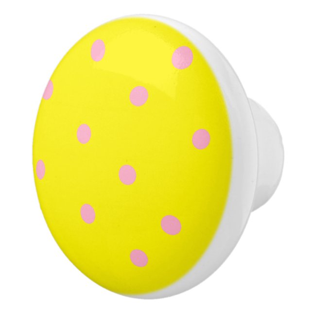 Rosa Polka-Punkte auf Gelb Keramikknauf (Rechts)