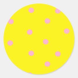 Rosa Polka-Punkte auf Gelb Runder Aufkleber