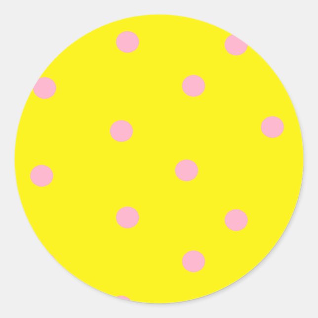 Rosa Polka-Punkte auf Gelb Runder Aufkleber (Vorderseite)