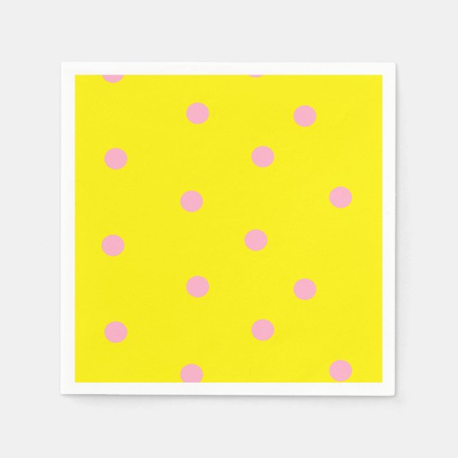 Rosa Polka-Punkte auf Gelb Serviette (Vorderseite)
