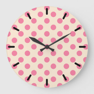 Rosa Polka-Punkte auf Sahne Große Wanduhr