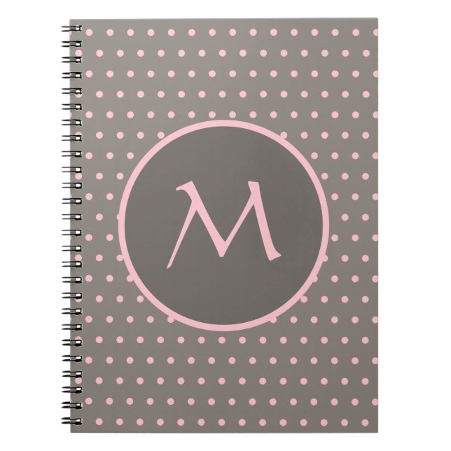 Rosa Polka-Punkte mit Monogramm grau Notizblock (Vorderseite)
