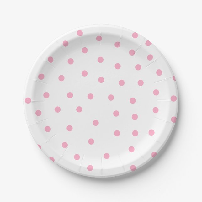 Rosa Polka-Punktierter PapierTeller (Vorderseite)