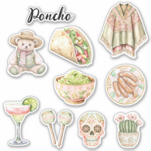 Rosa Poncho Churros Zucker-Schädel Gaucamole Kaktu Aufkleber