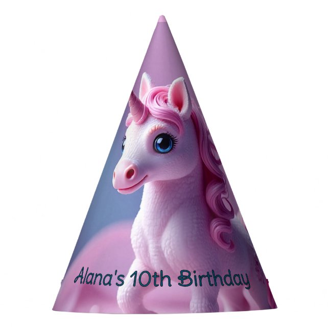 Rosa Pony Einhorn Geburtstagshut Partyhütchen (Vorderseite)