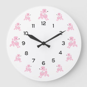 Rosa Poodles mit weißen Ribbons Große Wanduhr